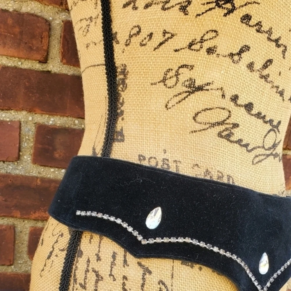 Vintage BlackVelvet Wide 80s bling belt‎ L