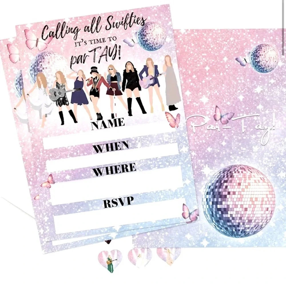 20 Taylor Swift Party Invitations With Envelopes and Stickers