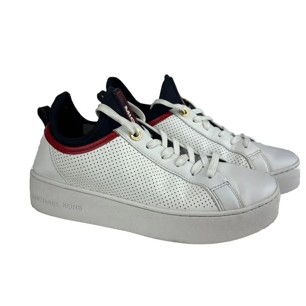 Michael Kors Ace Perforated Leather and Scuba‎ Sneaker Women's size 5.5 Preowned