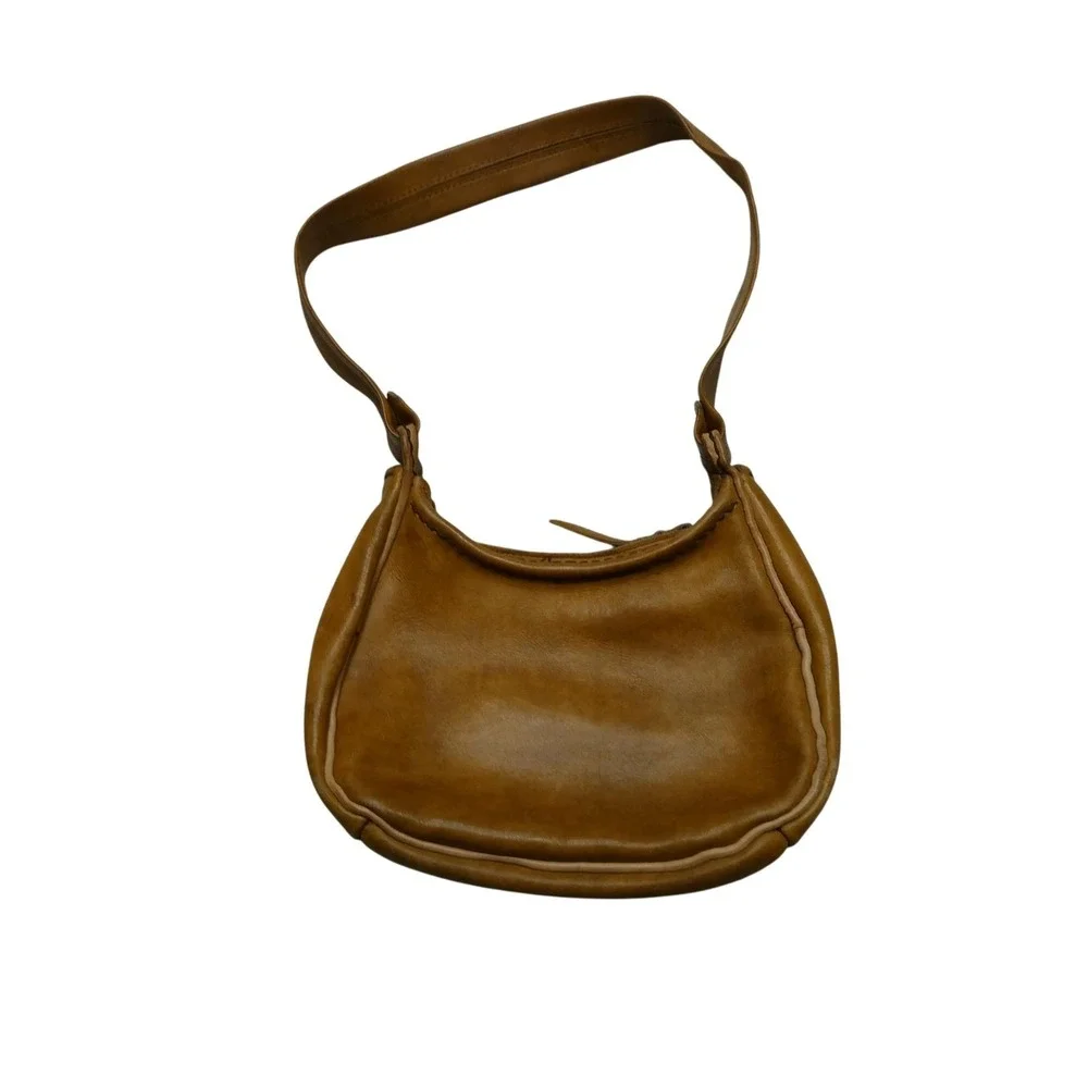 Leather‎ Shoulder Bag Womens Small Tan Hobo Purse Zip Top Raw Suede Lining Boho