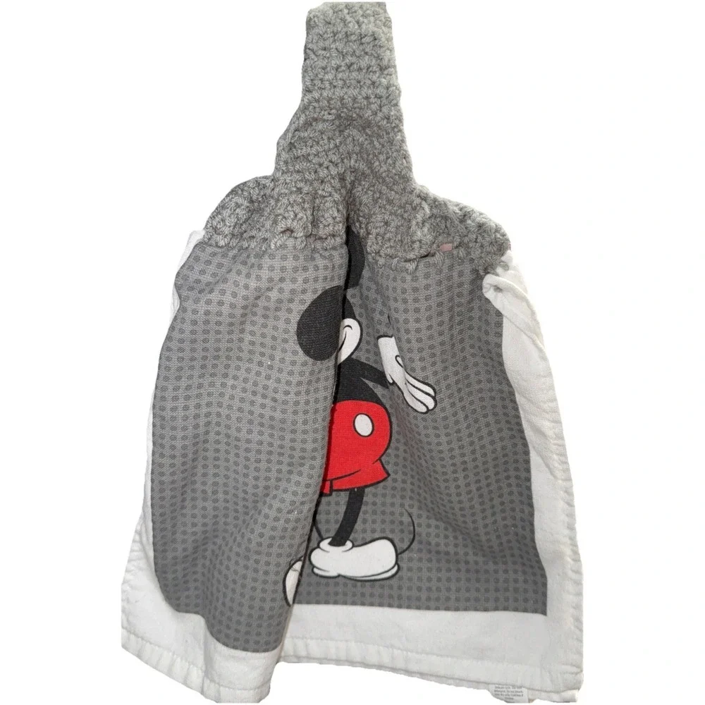 Disney Crochet Top Hanging Kitchen Mickey Mouse Towel Gray Top with‎ Gray Button
