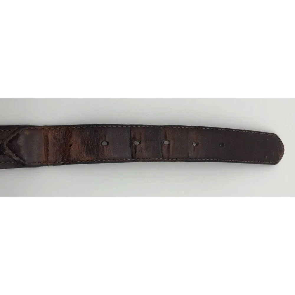 Columbia Leather Belt Woven Fabric Inlay Mens Size 40 Southwestern