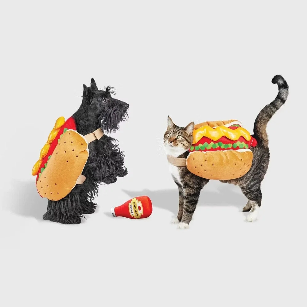 Hot Dog Full Body Halloween Dog and Cat‎ Costume with Ketchup Toy sz s