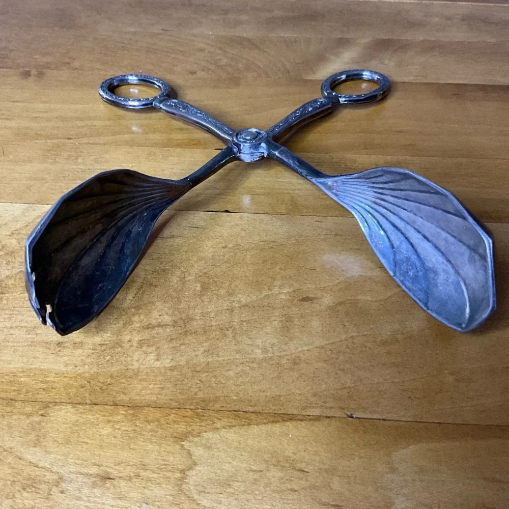 Vintage Ornate Silver Serving Tongs with Spoon and Fork Serving Utensils‎