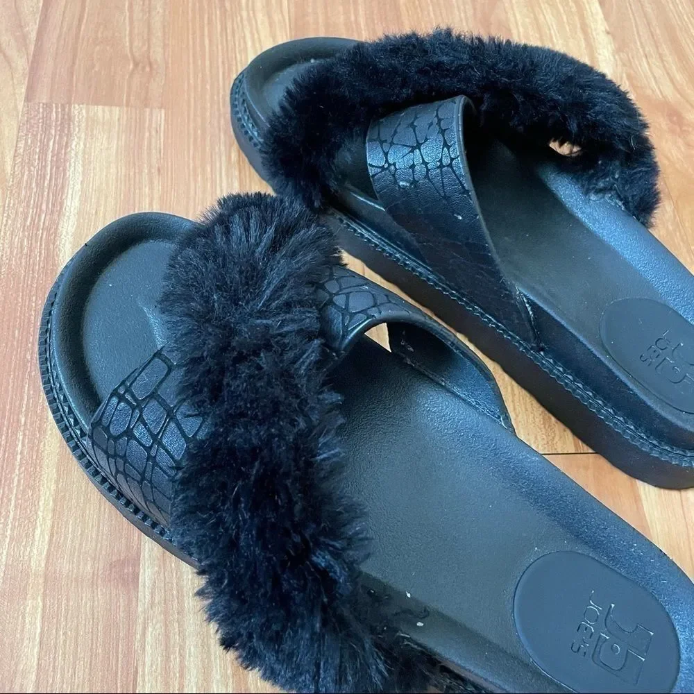 Joe’s Faux Fur black Comfort‎ Slide Sandals