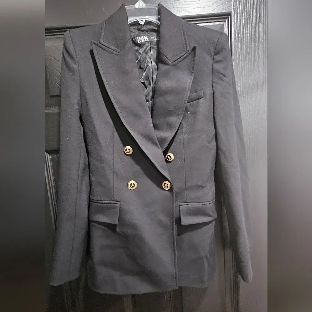 Zara Black Blazer with Gold Buttons