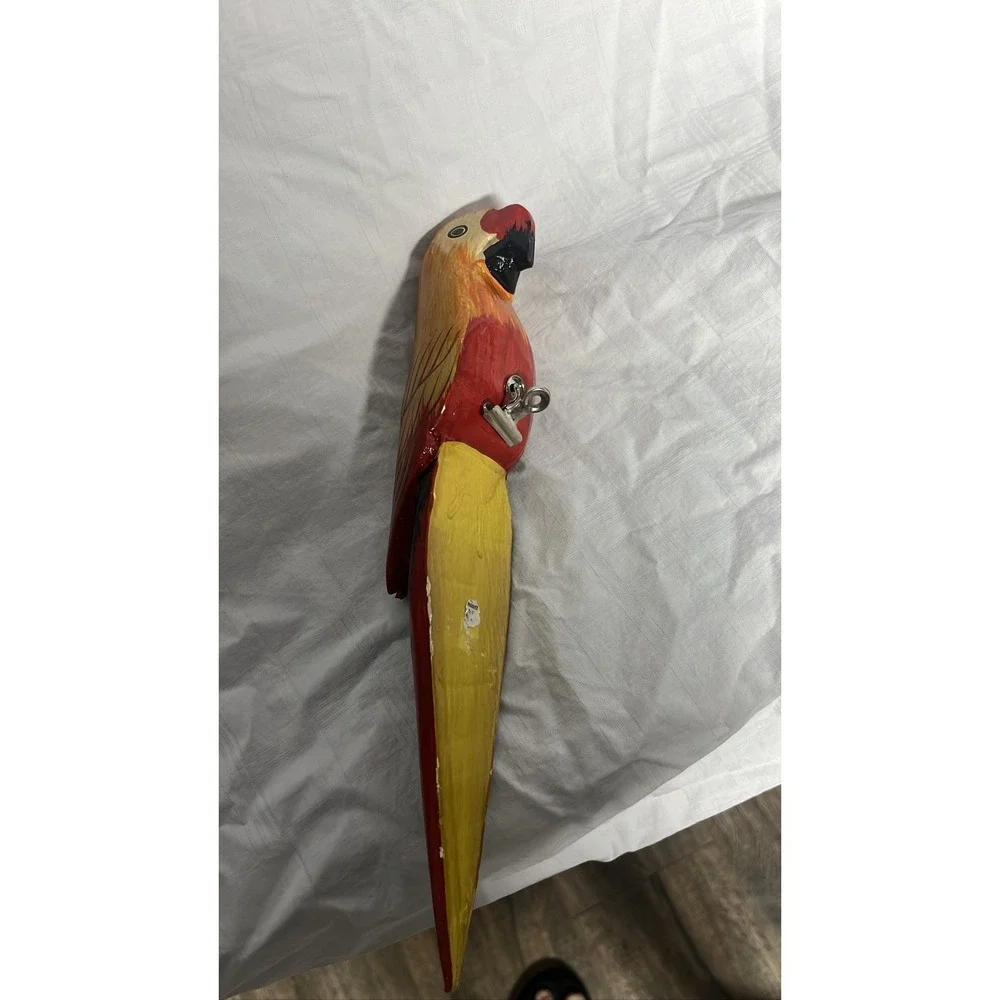 Hand Carved Painted Wood Parrot Clip On Figurine Tropical Bird Art