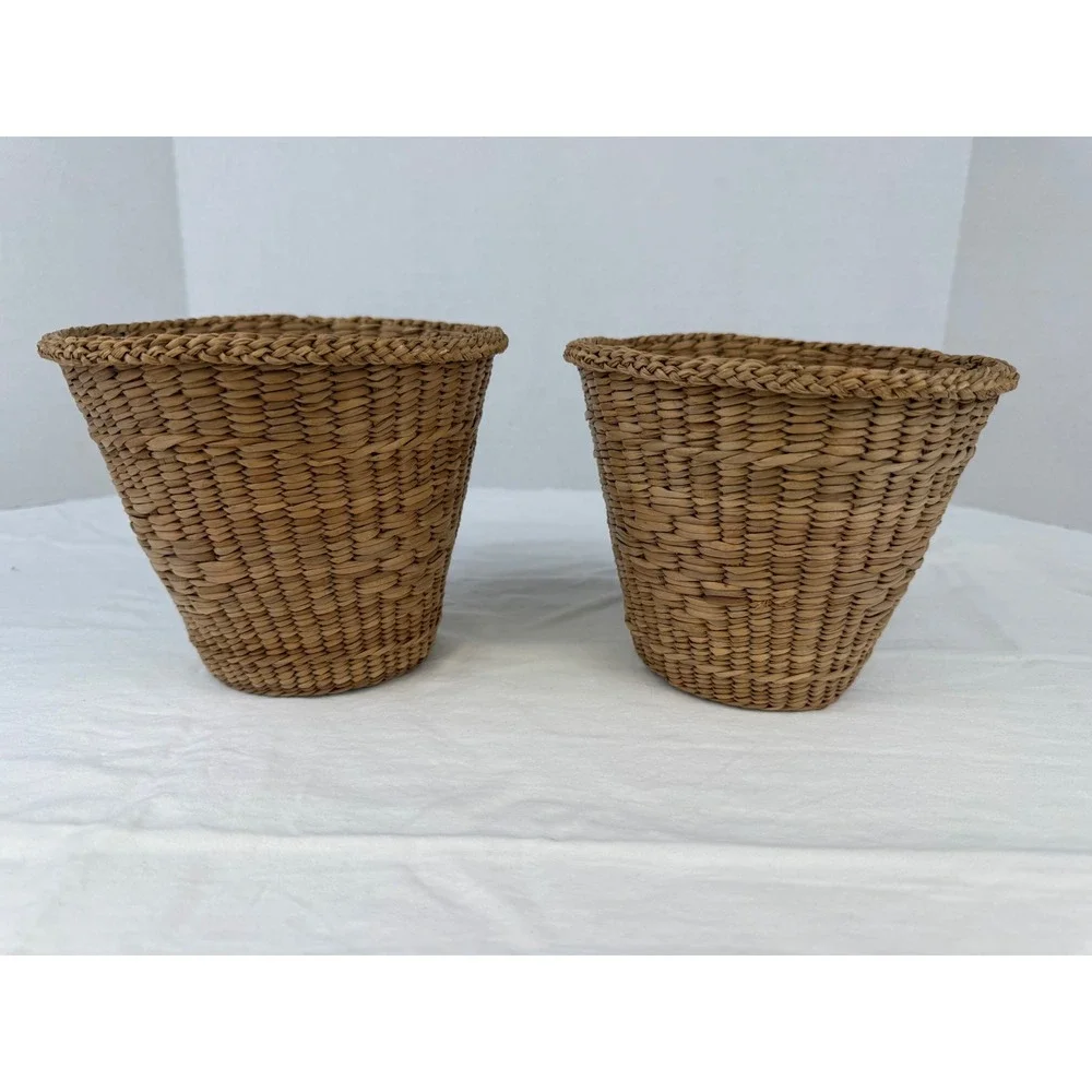 VTG Set of 2 Woven Wicker‎ Rattan Baskets Tapered Storage Planters Boho Decor
