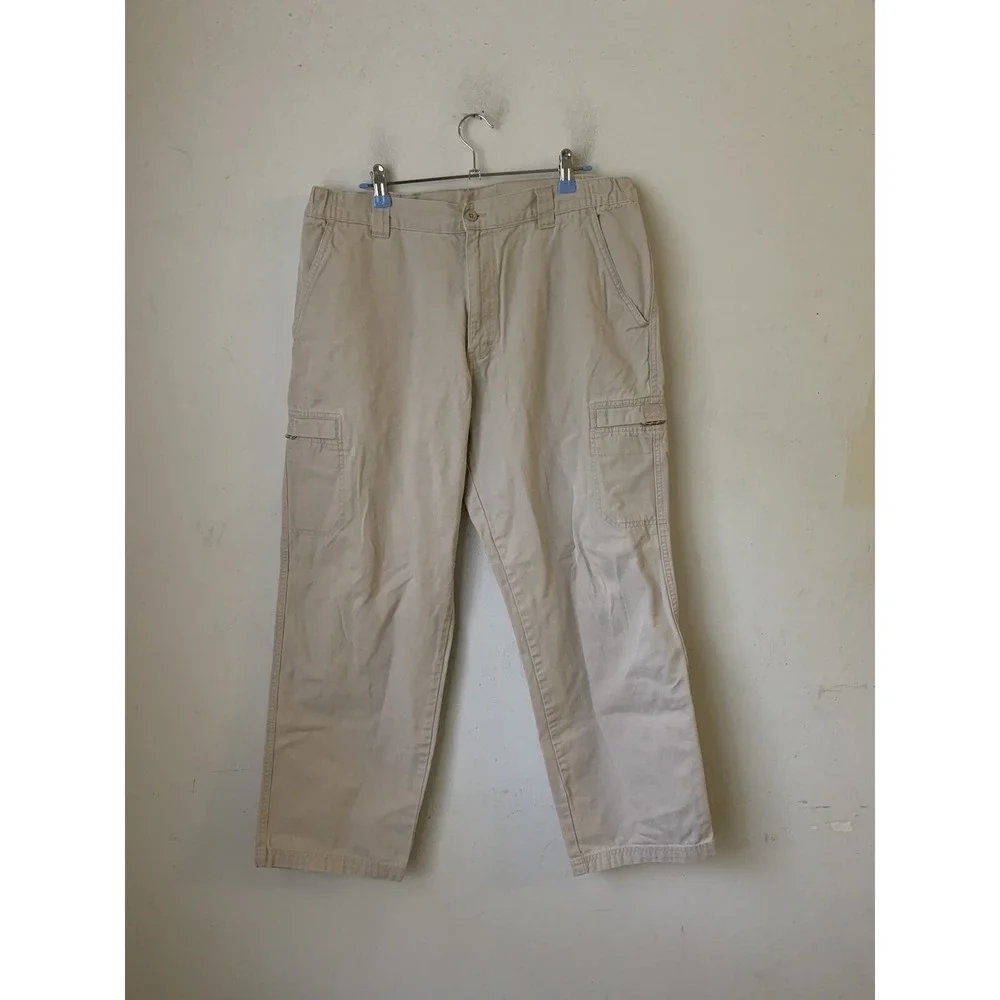 LL Bean Mens‎ Pants 36x30 Khaki Canvas Workwear Outdoor Beige Cargo Twill Spring