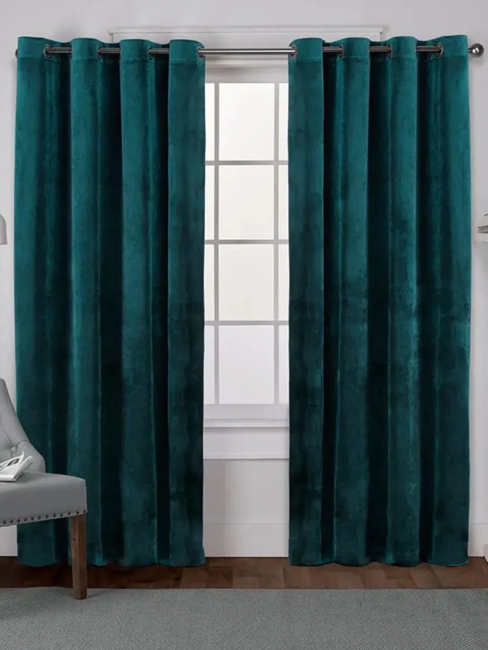 Velvet Teal Light-Filtering Blackout Curtains Set of 6 Silver Grommets Long