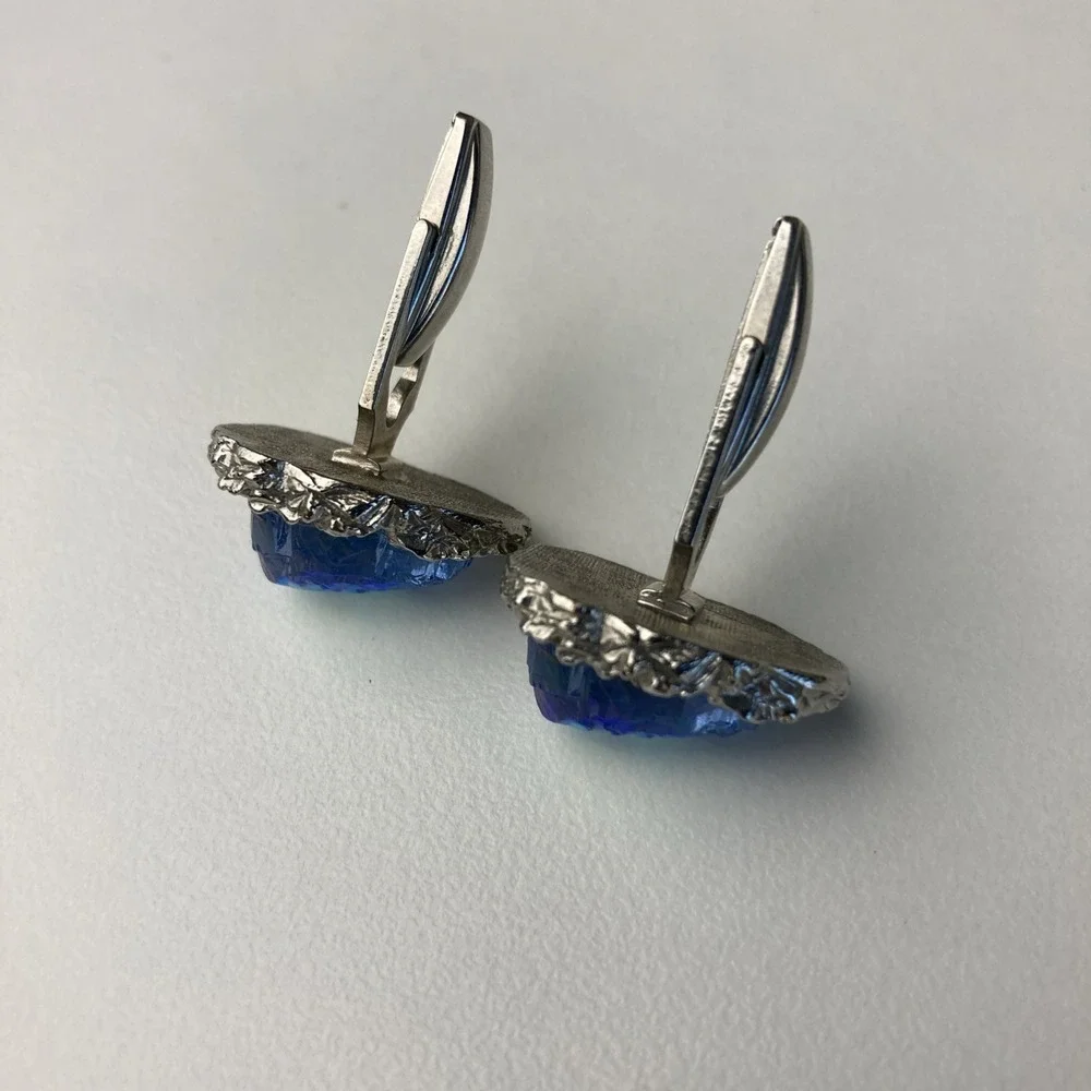 Vintage Blue Nugget Silver‎ Tone Cufflinks Pat. 2.974.381 Classic Retro Mens