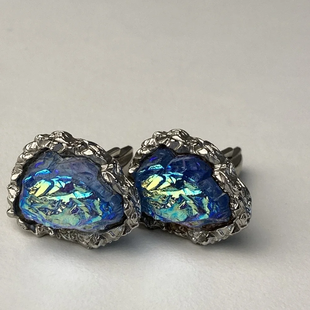 Vintage Blue Nugget Silver‎ Tone Cufflinks Pat. 2.974.381 Classic Retro Mens