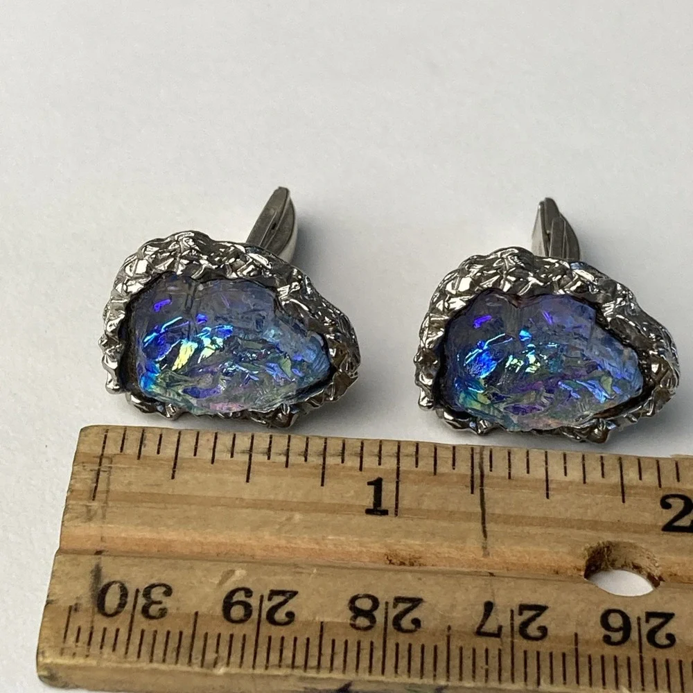 Vintage Blue Nugget Silver‎ Tone Cufflinks Pat. 2.974.381 Classic Retro Mens