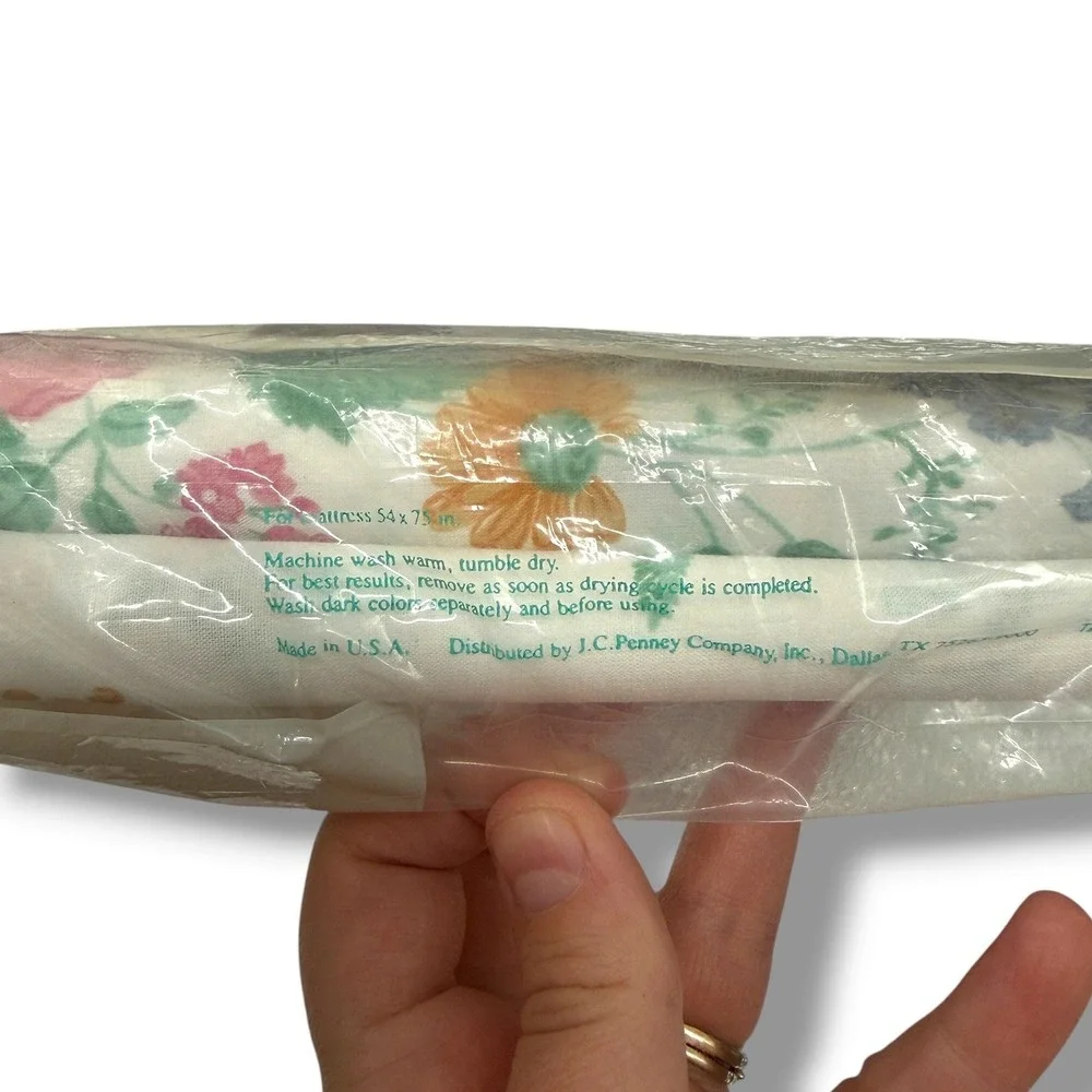 Vintage JCPenney Home Full Fitted Sheet Floral Percale USA NOS Sealed Cottage