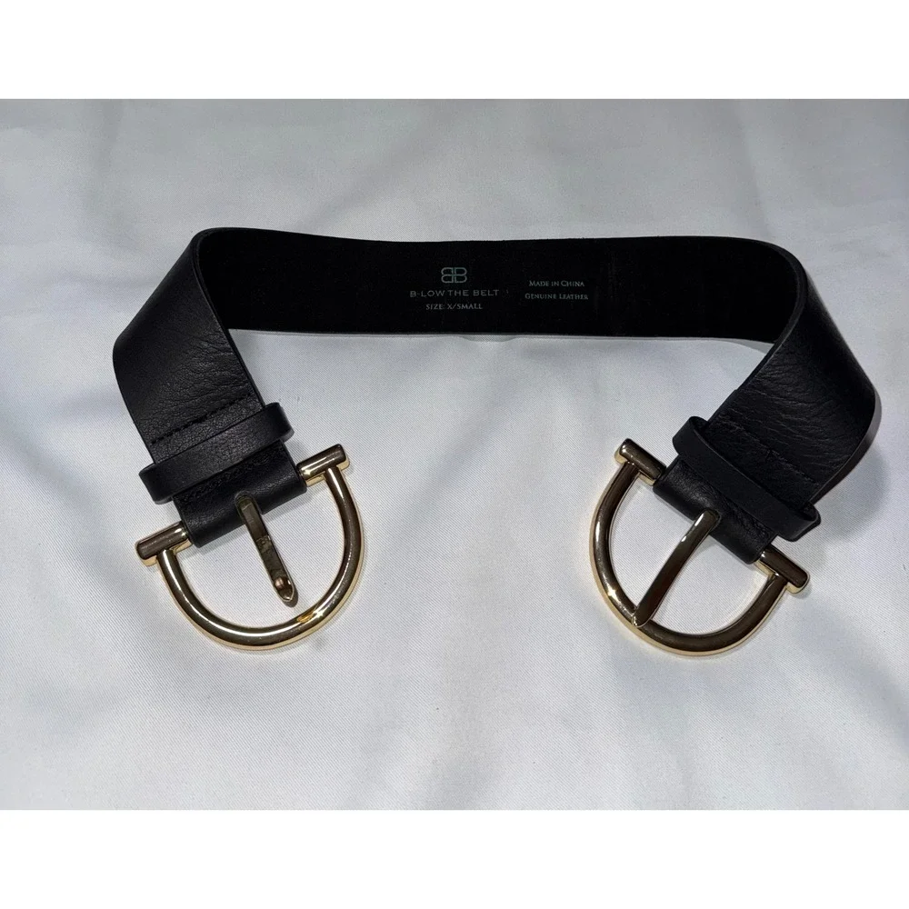 B-Low The Belt Black Leather Dual Gold Horseshoe Buckle Strap XS/S Replacement