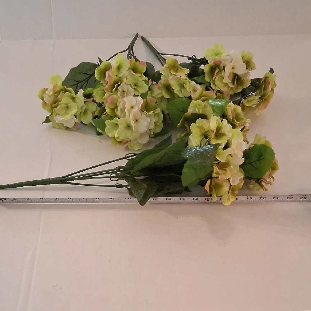 3 Individual Sets Green and White Hydrangea Faux Floral Arrangement