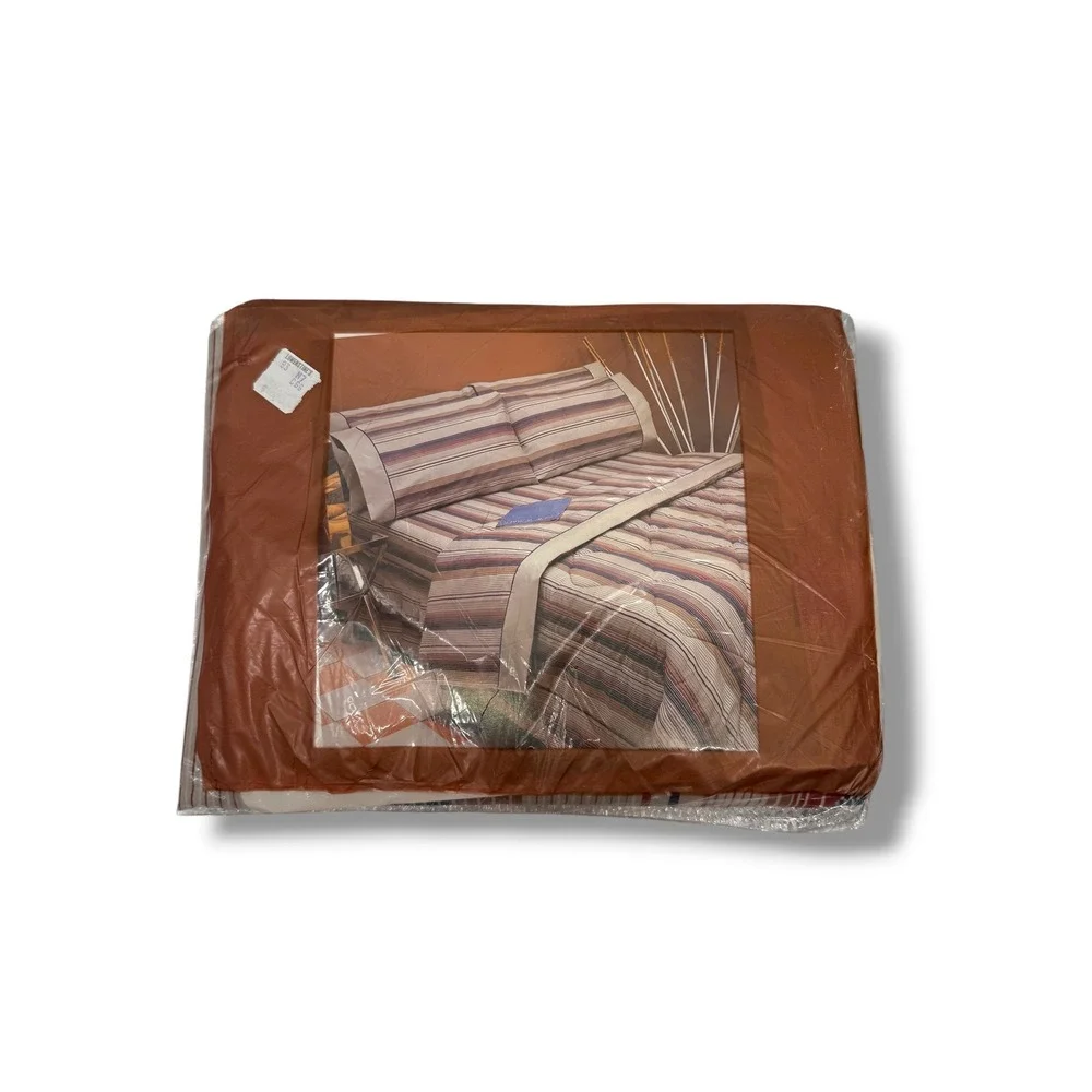 Burlington Caress Full Fitted Sheet Vintage Stripe USA NIP Deadstock No Iron NOS