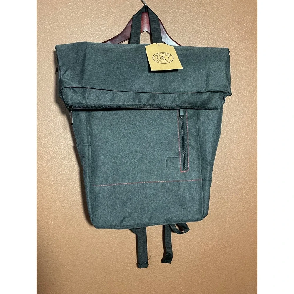 Chipotle Mexican Grill Rolltop Backpack Charcoal Gray Red Stitching NWT Bag