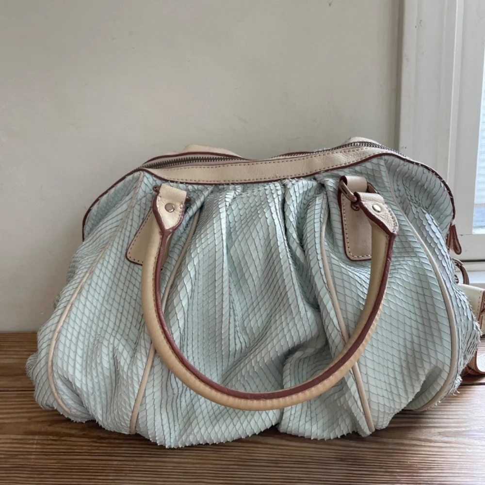 Cynthia Rowley Mint Green Scales Leather Satchel Crossbody Bag with Tassel