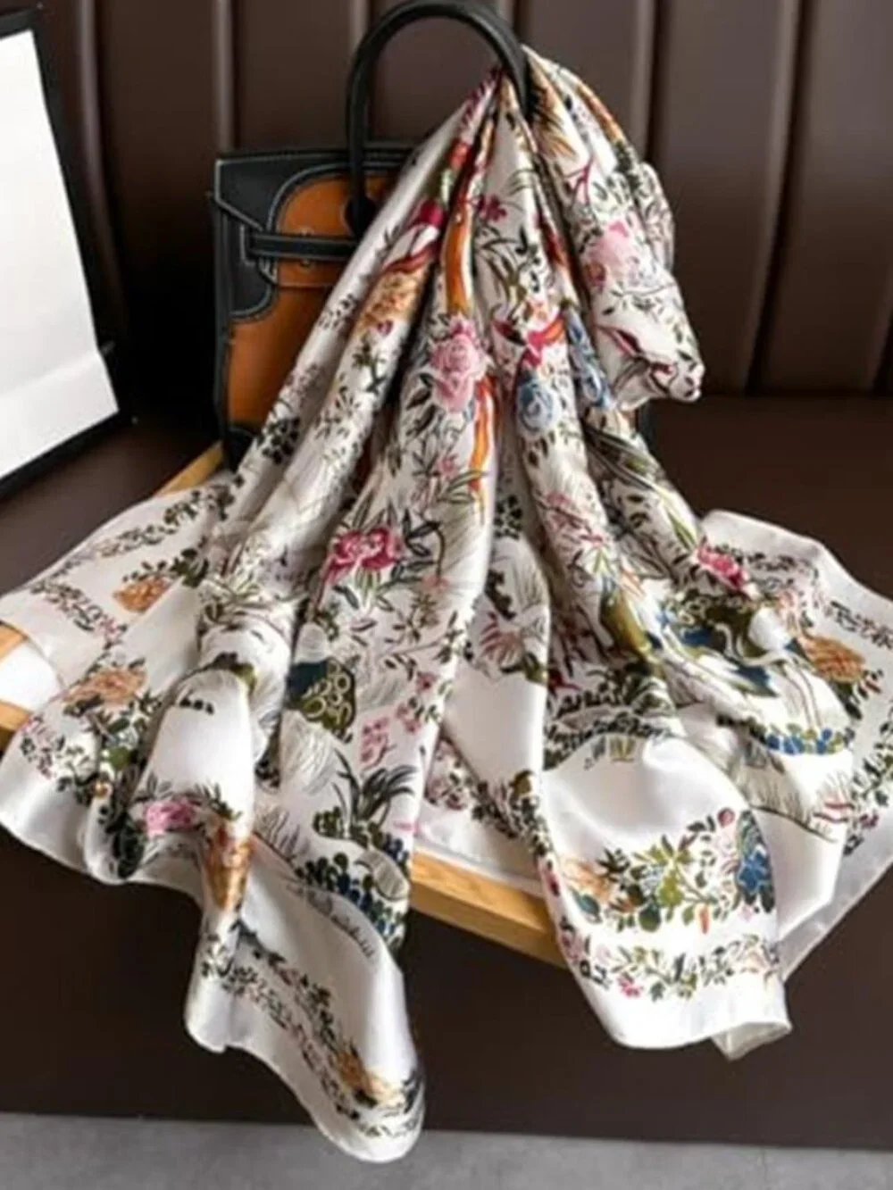 Elegant Silk Scarf Shawl for Women Lightweight Floral Satin Scarf Trendy Silky