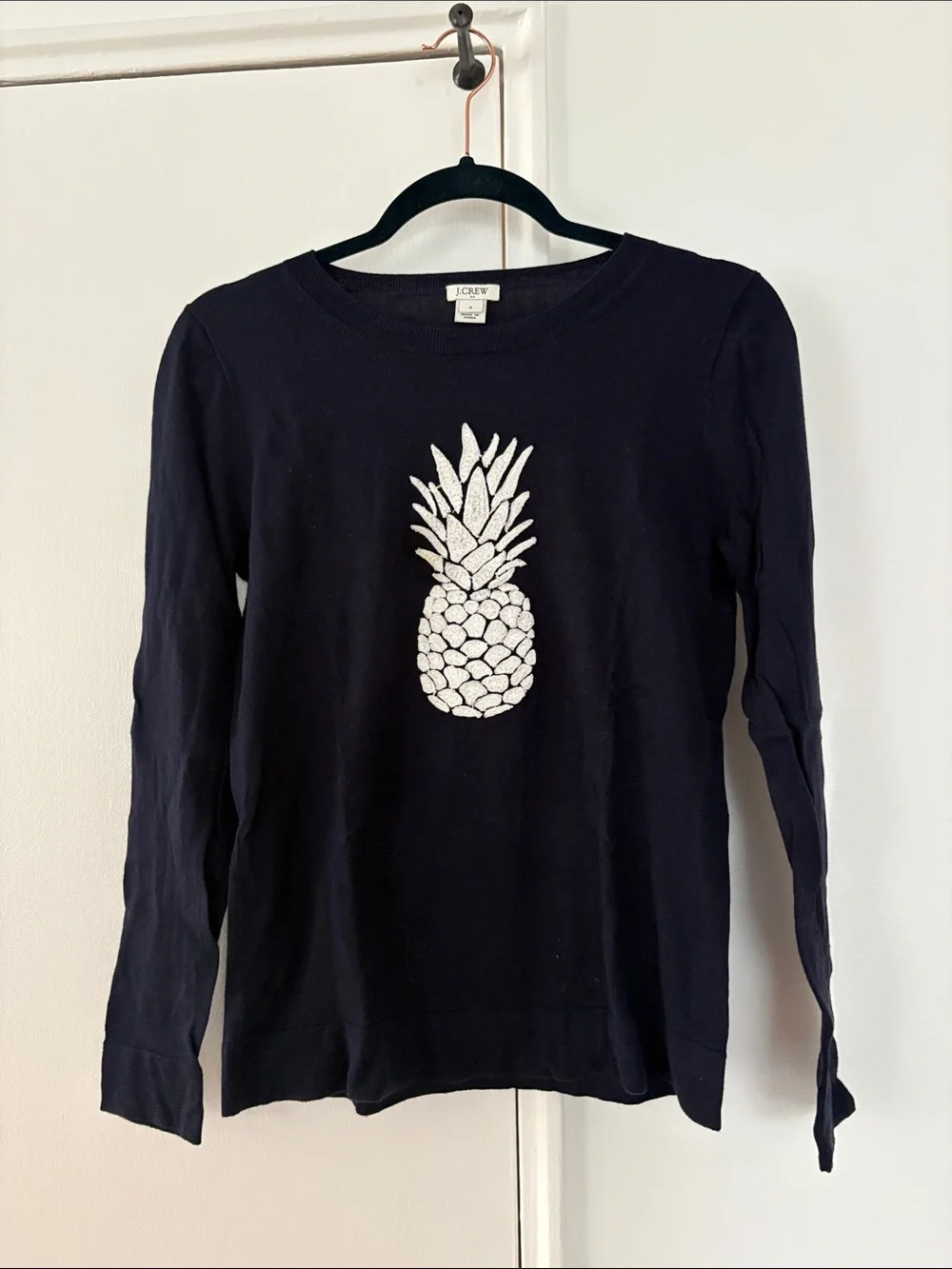 J. Crew Navy Sweater with White Pineapple Graphic