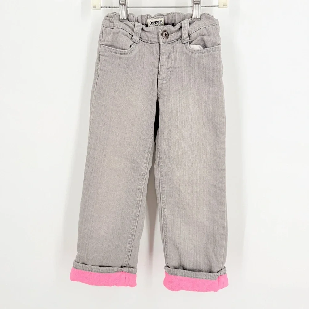 OshKosh B'gosh Gray and Pink Jeans with Stylish Cuffs