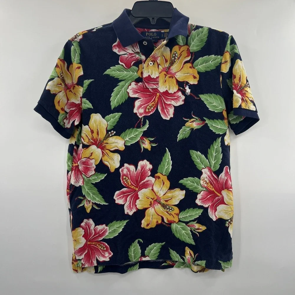 Polo Ralph Lauren Vintage Hibiscus Polo Shirt Mens S Floral Hawaiin Classic Fit
