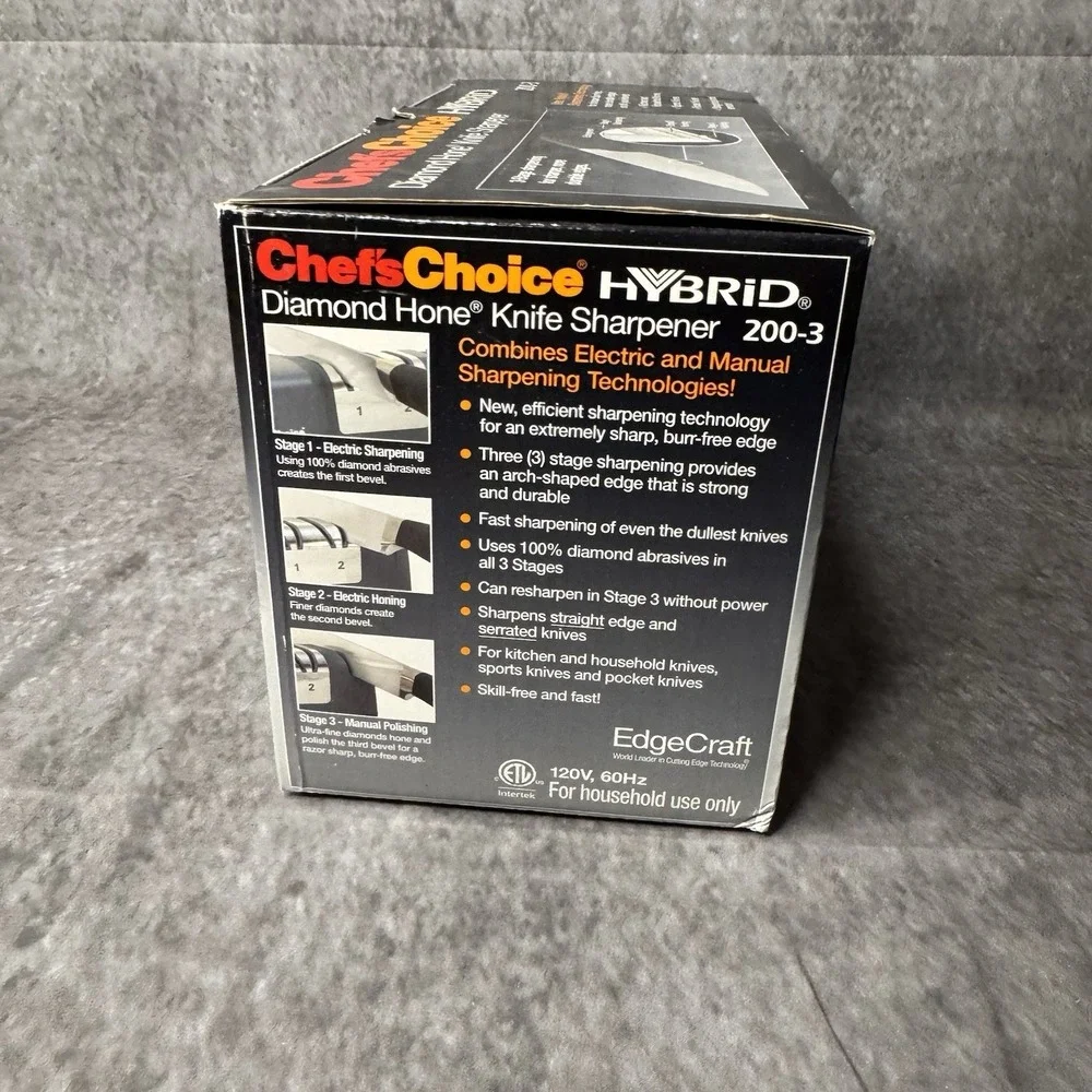 New Chefs Choice Hybrid Model 200-3 3-Stage Knife Sharpener w/ Diamond Hone