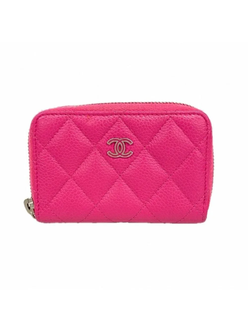 Chanel Coin Case Quilted Caviar Leather Pink Silver