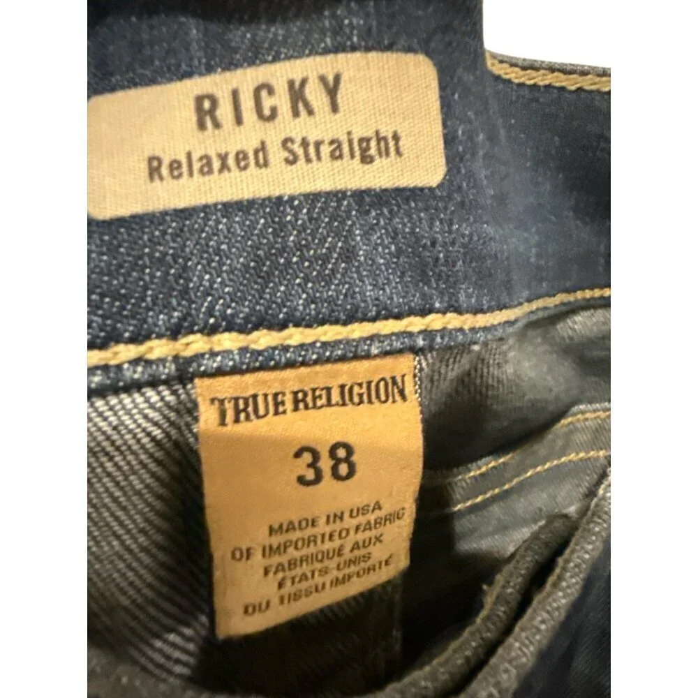 True Religion Men's Size 38 Ricky Relaxed Strait Made In USA Thick Stitch Preown
