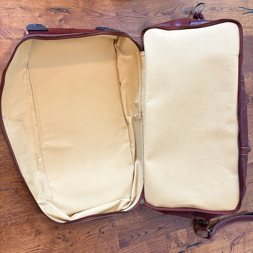 Italian Leather Rolling Duffel Bag Wheeled Weekender Carry On Luggage Brown