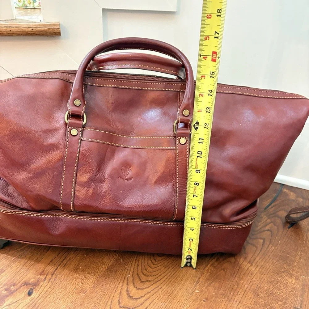Italian Leather Rolling Duffel Bag Wheeled Weekender Carry On Luggage Brown