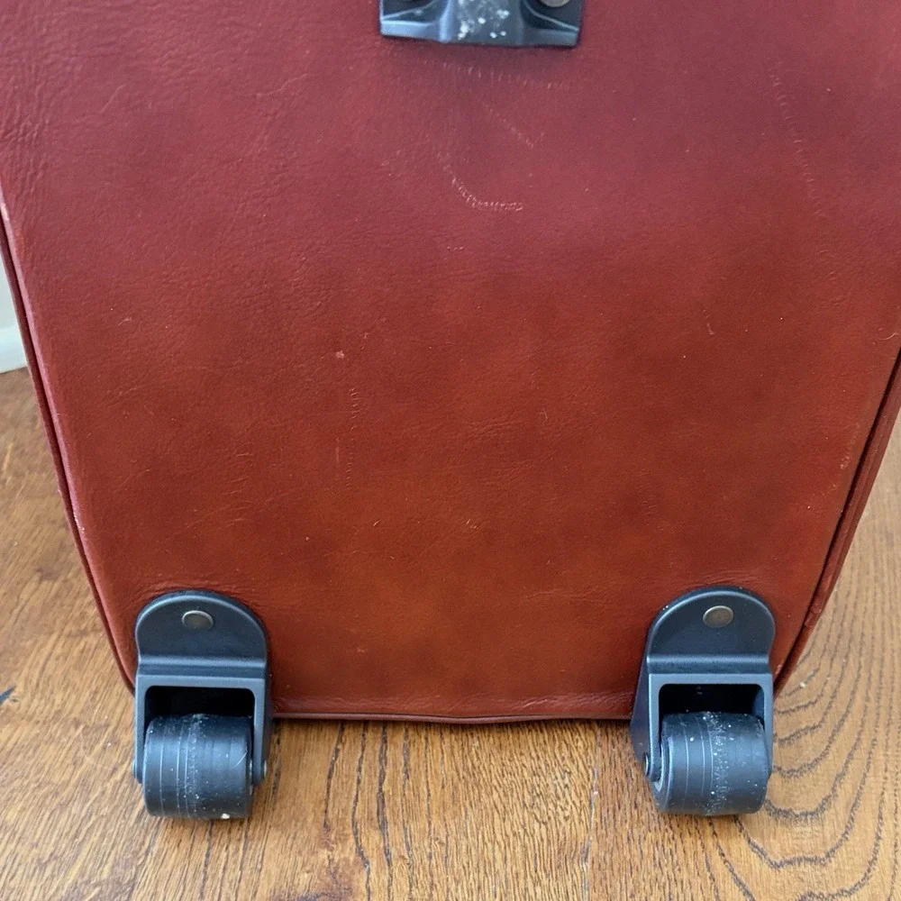 Italian Leather Rolling Duffel Bag Wheeled Weekender Carry On Luggage Brown