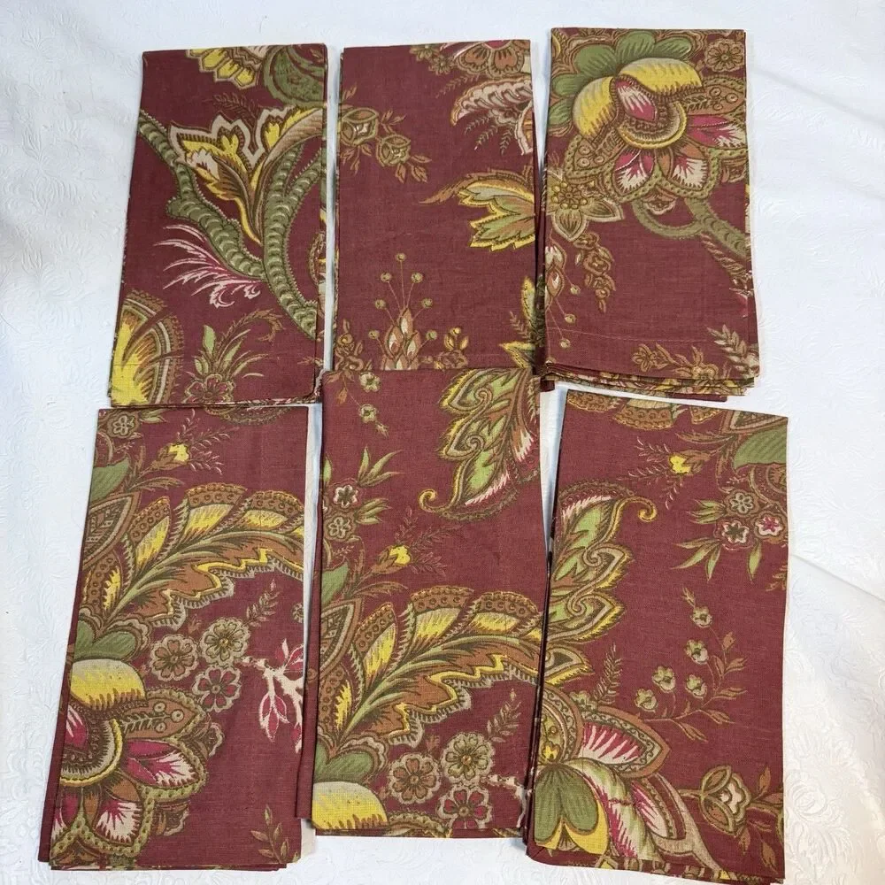 6 Pottery Barn Allston Palampore Floral Napkins Linen
