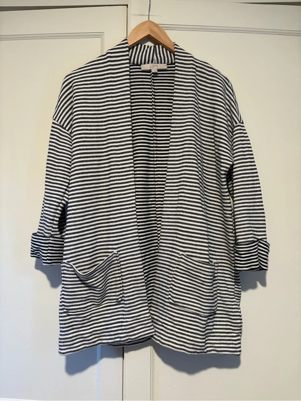 Loft Striped 3/4 Sleeve Cardigan Blazer