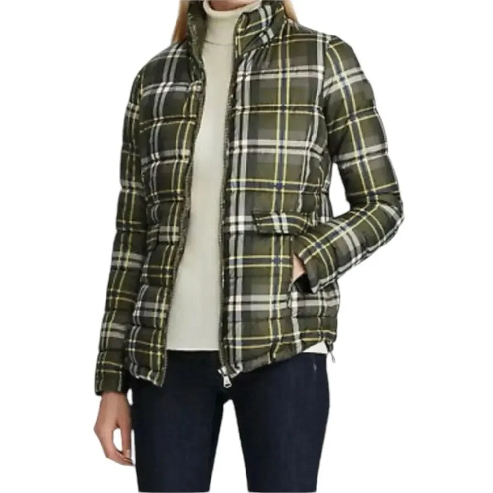 Lauren Ralph Lauren Green Plaid Puffer Quilted Jacket Loden Check size medium