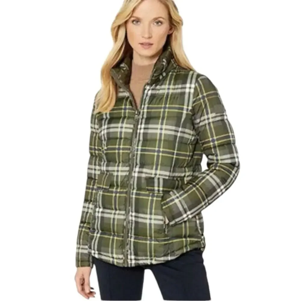 Lauren Ralph Lauren Green Plaid Puffer Quilted Jacket Loden Check size medium
