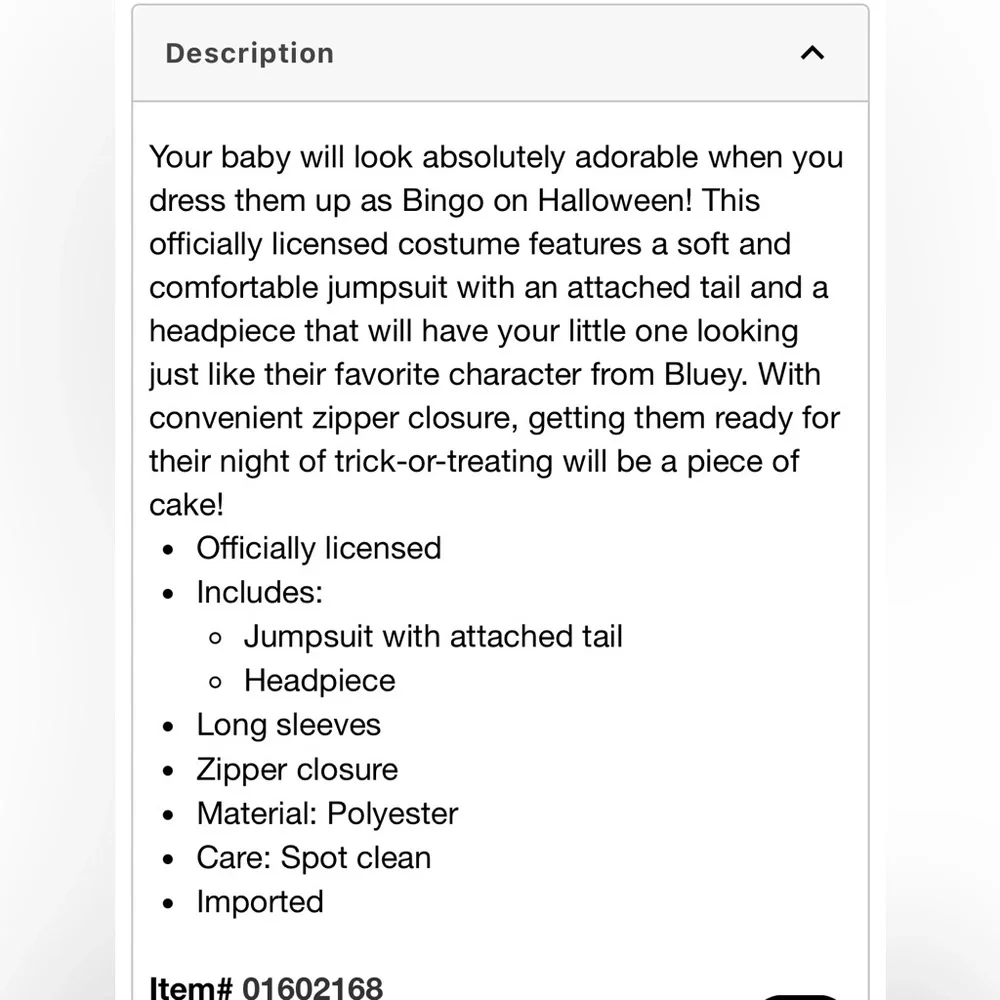 Spirit Halloween Baby Bingo - Bluey Costume Jumpsuit with Tail & Headpiece