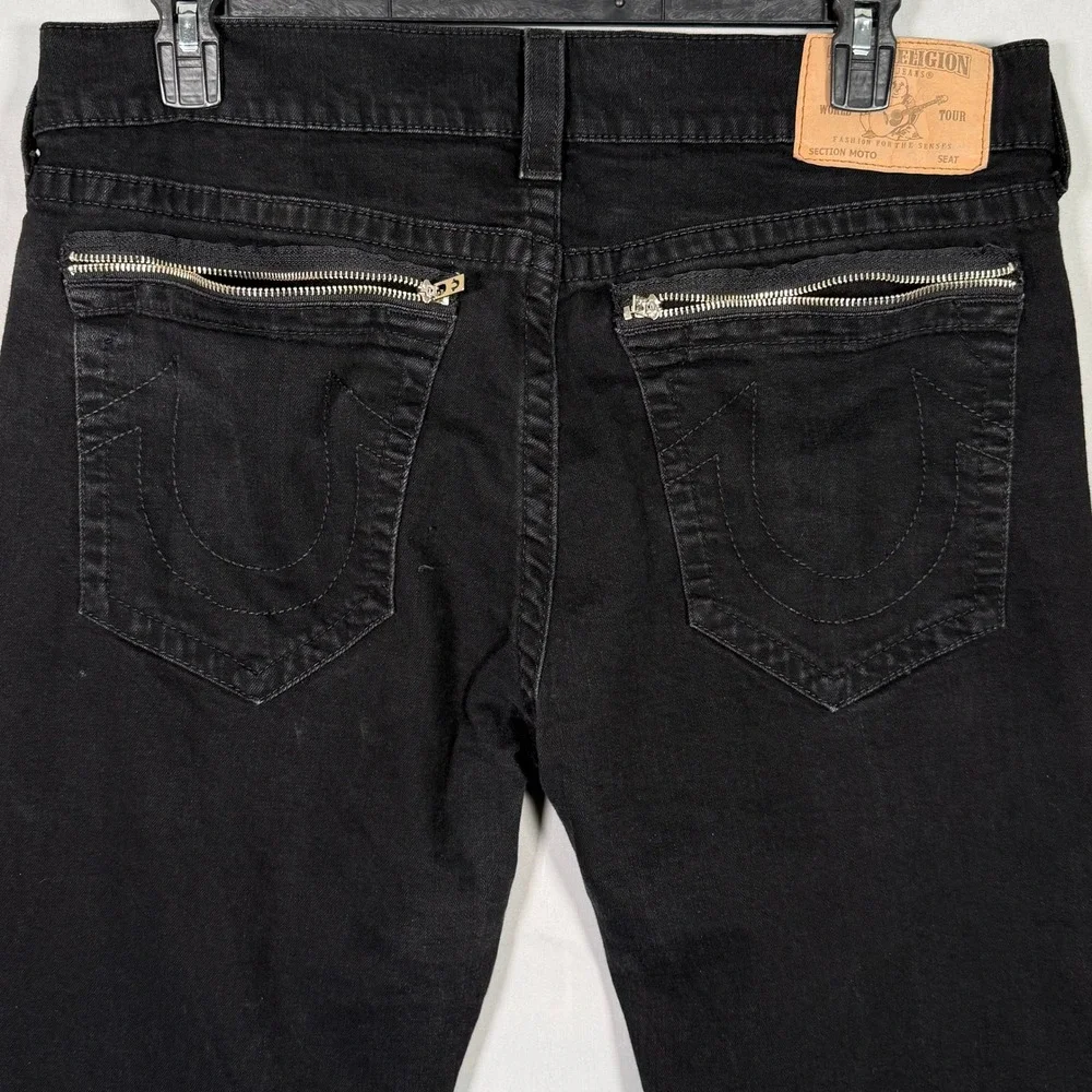 True Religion Mens Slim Moto Zippers Black Biker Jeans MAXH208EL Size‎ 38x33