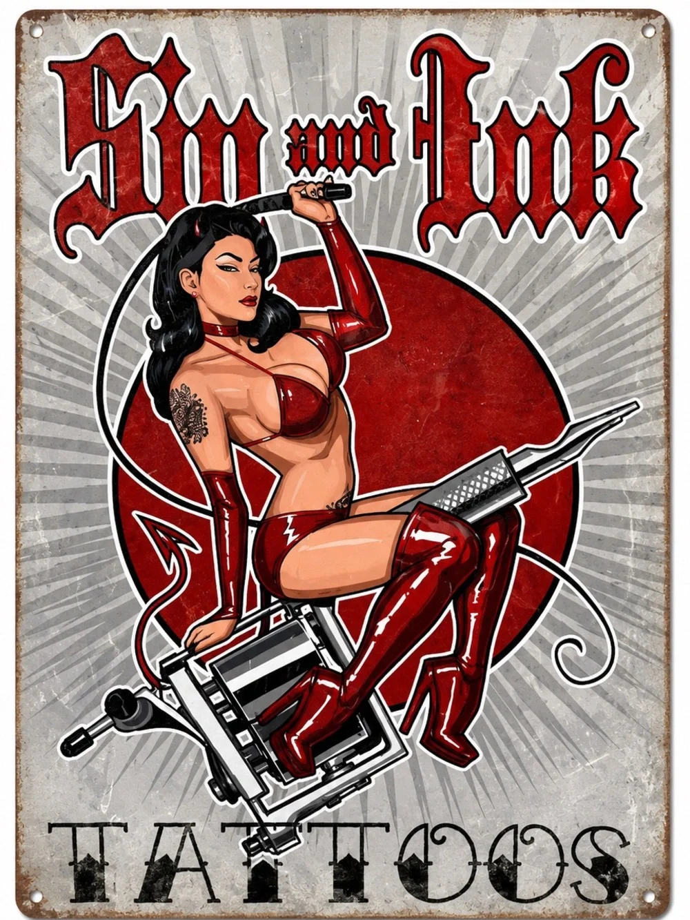 NEW Heavy Duty Steel Sin & Ink Tattoos Metal Sign