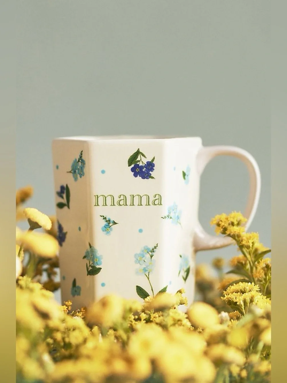 NEW Anthropologie Pia Mama Floral Stoneware Coffee Mug Forget Me Not Botanical