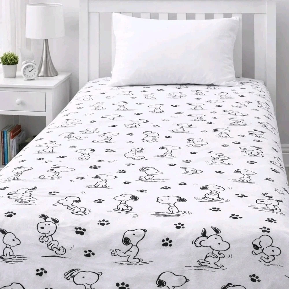 Peanuts Snoopy Twin Fitted Sheet Black White Berkshire Blanket Bedding (1)