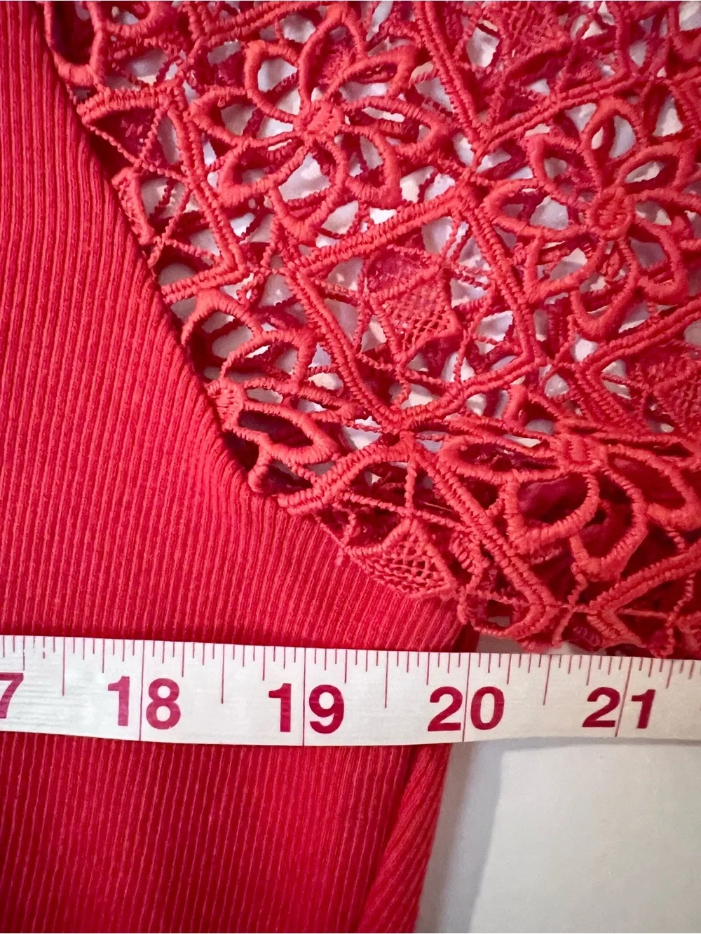 Anthropologie Maeve Red Orange Lace Crochet Balloon Puff Long Sleeve Knit Shirt