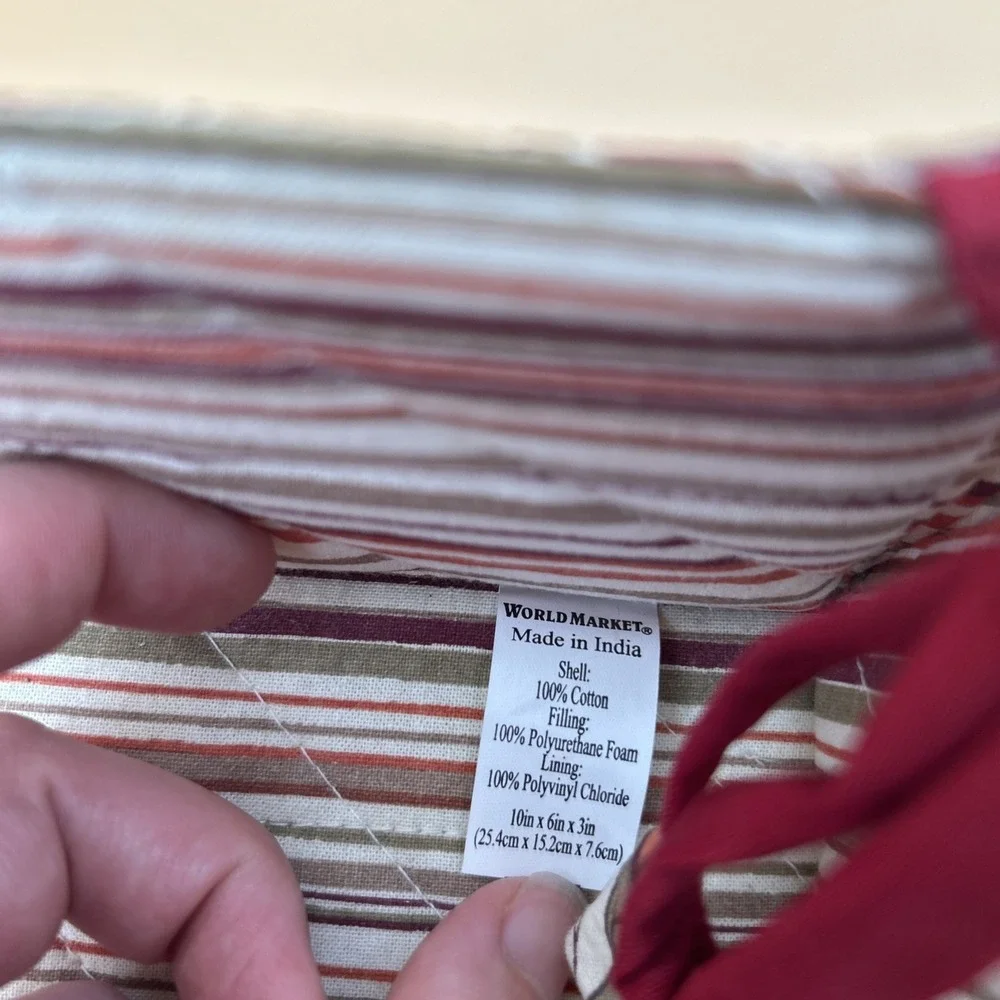 World Market Quilted Basket Red Paisley And Stripe Print With Ties