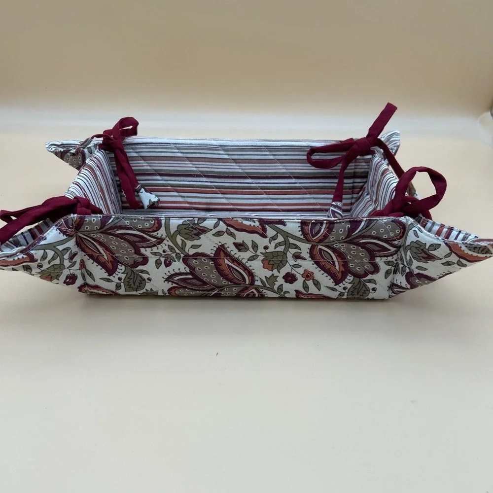 World Market Quilted Basket Red Paisley And Stripe Print With Ties