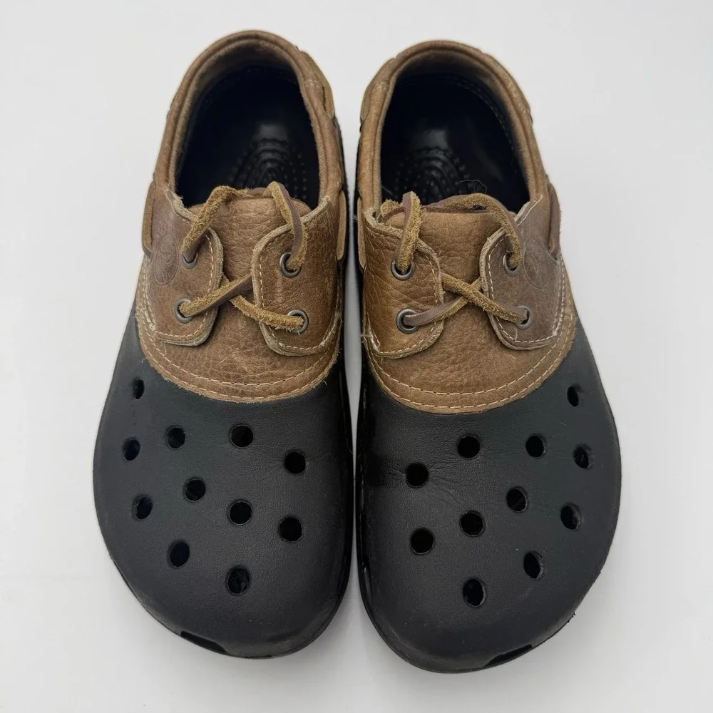 Crocs Islander Pitcrew Boat Shoes Clogs Brown Tan Leather Men's Size 9 Women 11