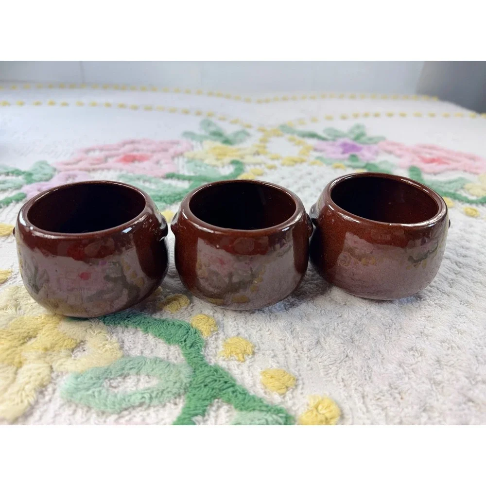 West Bend Vintage‎ Brown Glazed Stoneware Individual Bean Pots Set of 3 Crocks