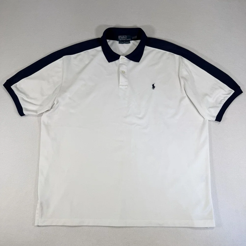 Polo‎ Ralph Lauren Mens Golf Polo Shirt Moisture Management Logo White Blue XL