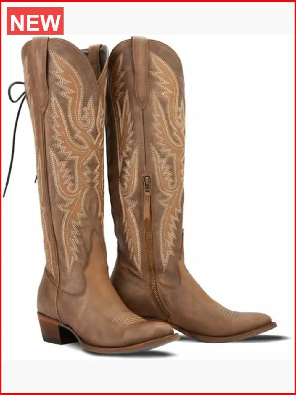 Over the Knee Cowgirl Boots Adjustable Thigh High with Side Zipper