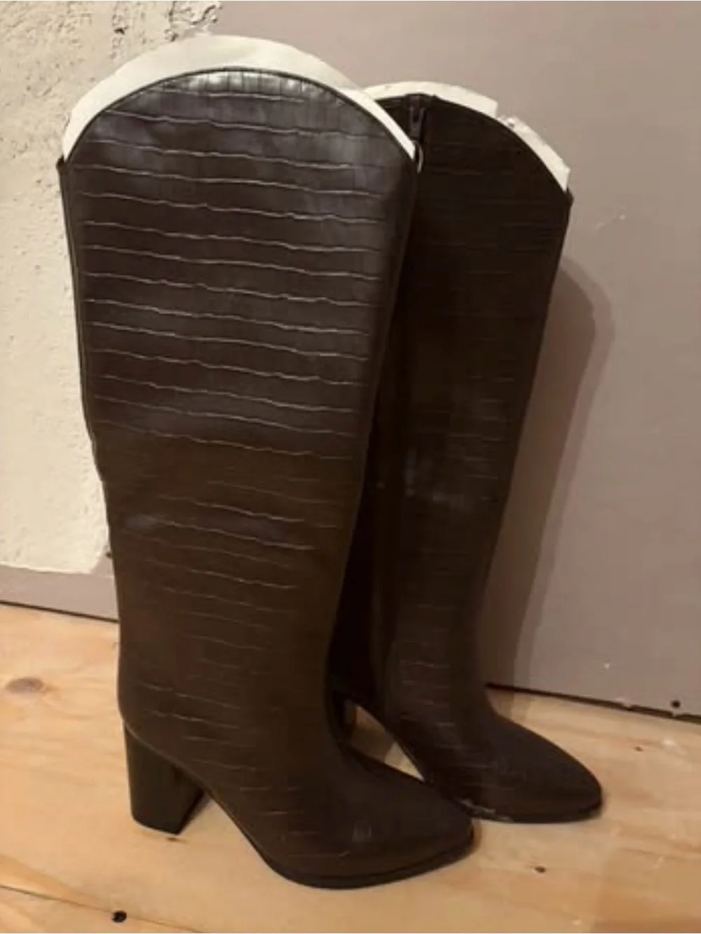 A New Day Brown Croc-Embossed Over-the-Knee Boots